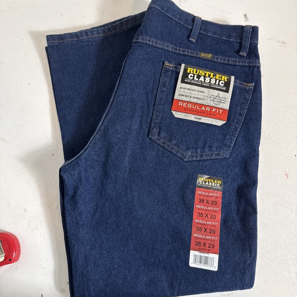 38x29 Rustler From Wrangler Jeans Men's Regular Fit Straight Leg Blue Denim